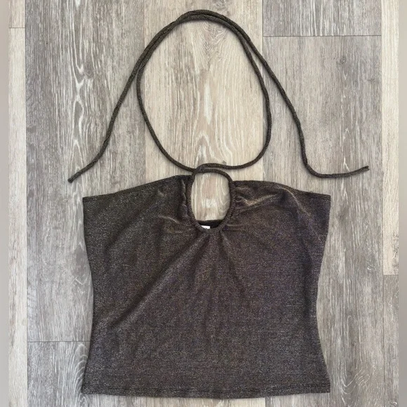 Reformation Anders Metallic Gold Sparkle Halter Top Size M - Picture 1 of 9